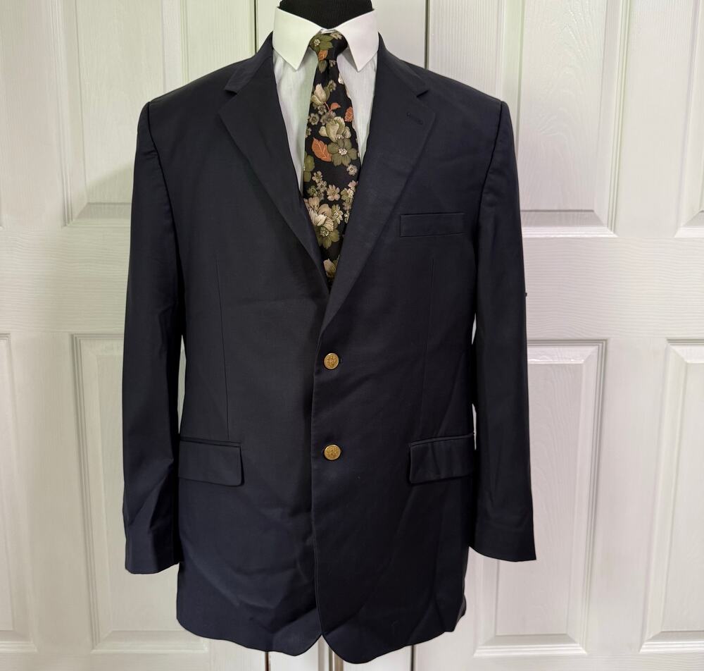 Lauren Ralph Lauren Men's Navy 100%Wool Gold Buttons Sportscoat Blazer Size 44L